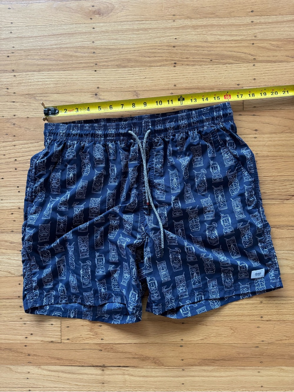 Katin Poolside Men's Swim Shorts Blue Large Tiki Drawstring Elastic Waist Lined